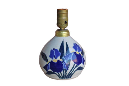 Small Squat Stoneware Table Lamp Decorated with Blue and Yellow Flowers