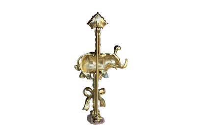 Baby Blue and Pink Enameled Elephant on a Merry-Go-Round Brooch with Silver Rhinestones