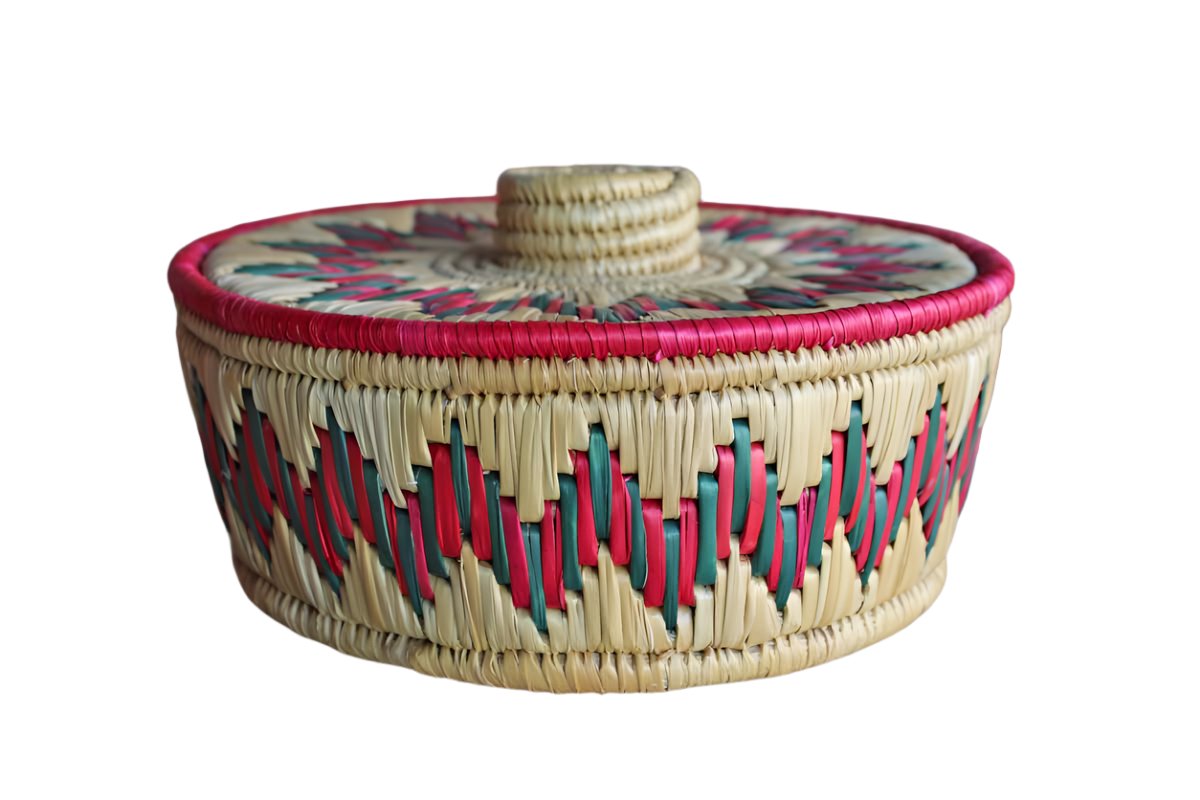 Colorful Straw Basket with Lid
