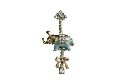 Baby Blue and Pink Enameled Elephant on a Merry-Go-Round Brooch with Silver Rhinestones