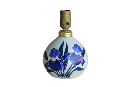 Small Squat Stoneware Table Lamp Decorated with Blue and Yellow Flowers