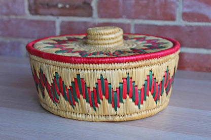 Colorful Straw Basket with Lid
