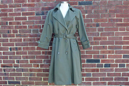 London Towne Green Cotton Blend Trench Coat with Removeable Lining
