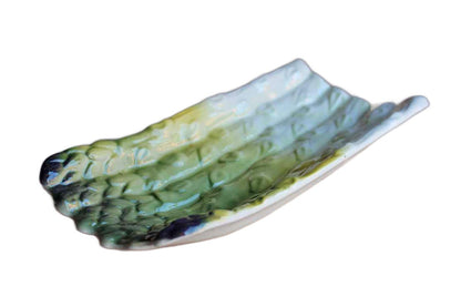 Ceramic Asparagus Dish Painted in Yellows and Greens