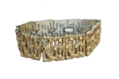 Modernist Gold Tone Bracelet with Textured Links