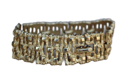 Modernist Gold Tone Bracelet with Textured Links
