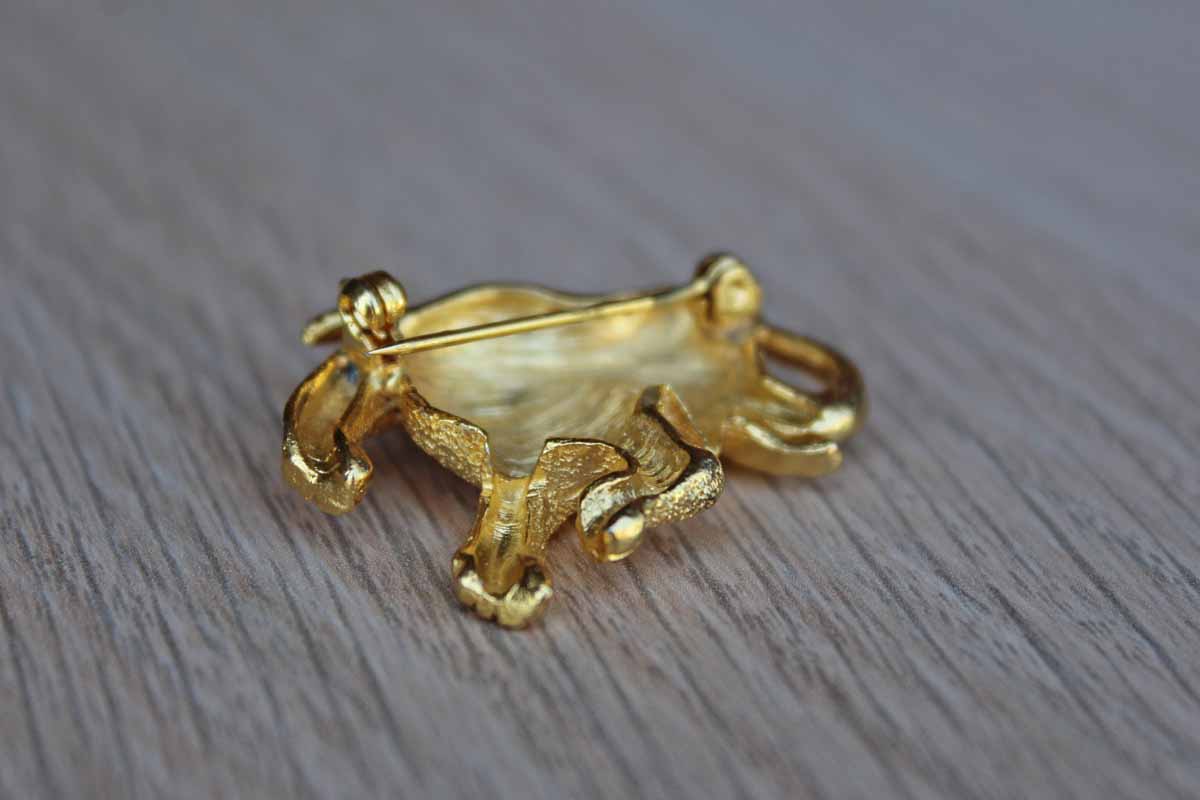 Gold Tone Metal Elephant Brooch with Silver Rhinestone Eye