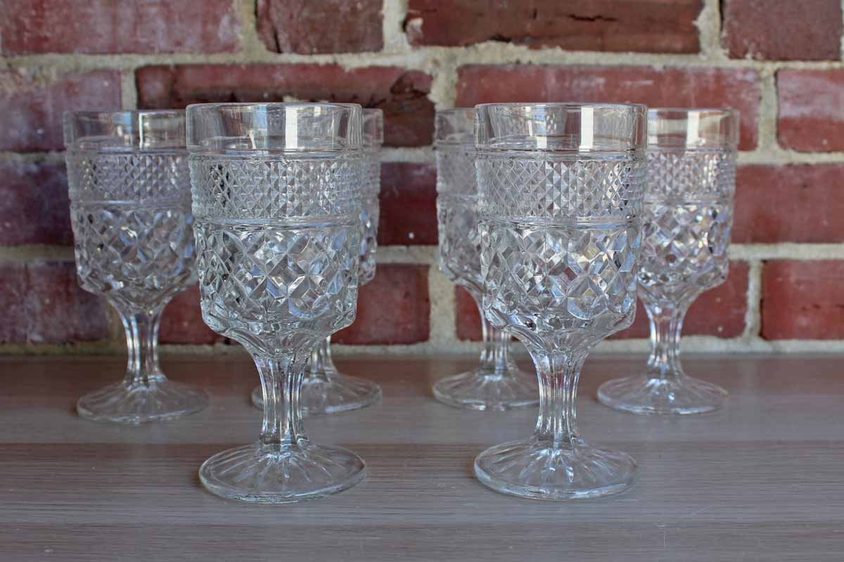 Anchor Hocking (Ohio, USA) Wexford Diamond Point Glass Water Goblets, Set of 6