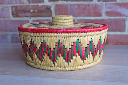 Colorful Straw Basket with Lid