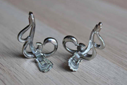 Pink and Silver Flowing Abstract Rhinestone Ear Climber Clip On Earrings