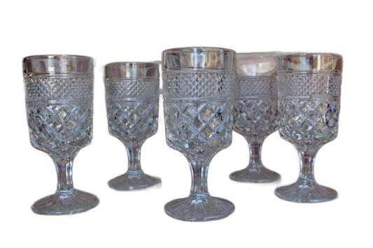 Anchor Hocking (Ohio, USA) Wexford Diamond Point Glass Water Goblets, Set of 6