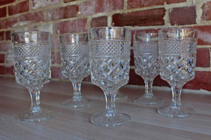 Anchor Hocking (Ohio, USA) Wexford Diamond Point Glass Water Goblets, Set of 6