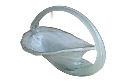 White and Clear Murano Glass Handled Cornucopia-Shaped Bowl