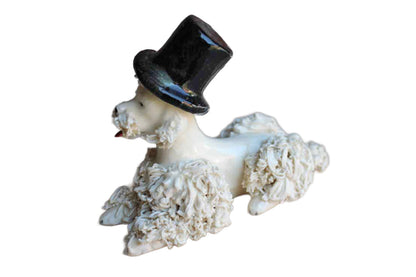 White Porcelain Spaghetti Poodle Wearing a Top Hat