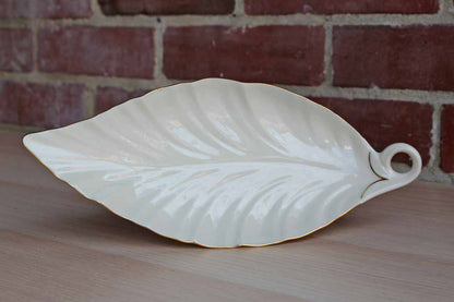 Lenox (USA) Ivory China Leaf-Shaped Dish with Gold Accents