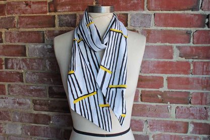 Long Polyester Scarf Decorated with Black and Yellow Abstract Striped Design