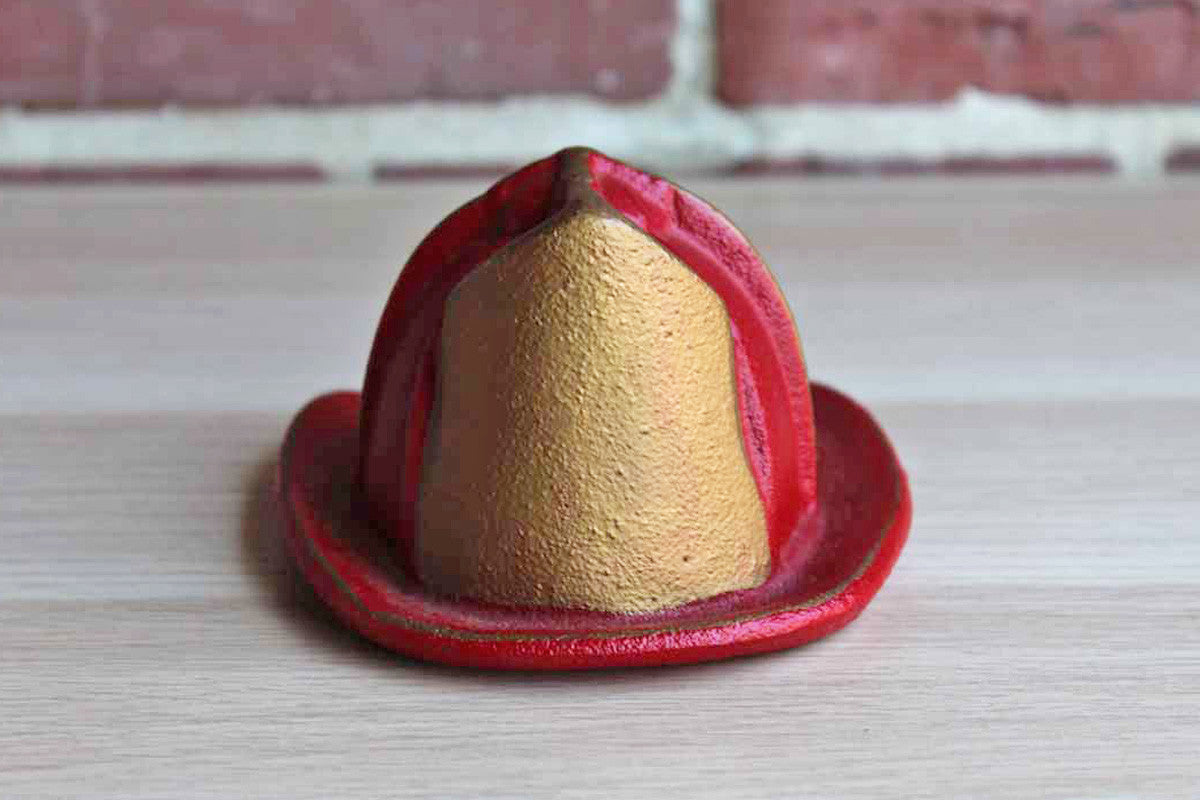 Painted Red and Gold Cast Iron Traditional Firefighters Helmet