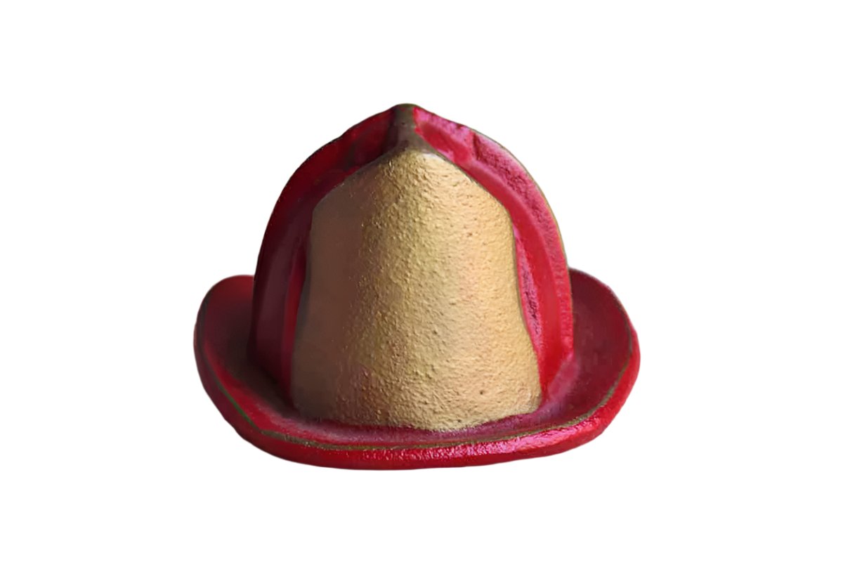 Painted Red and Gold Cast Iron Traditional Firefighters Helmet