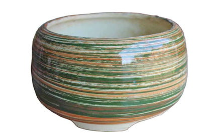 Colorful Striped Ceramic Planters, A Pair