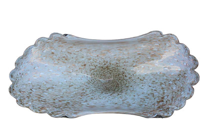 Large and Heavy Footed Glass Centerpiece Bowl with Gold Swirls and Flecks