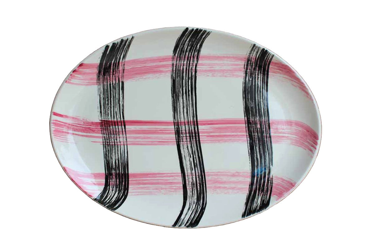 Stetson China Company (Illinois, USA) Scots Clan Pink & Charcoal Oval Serving Platter