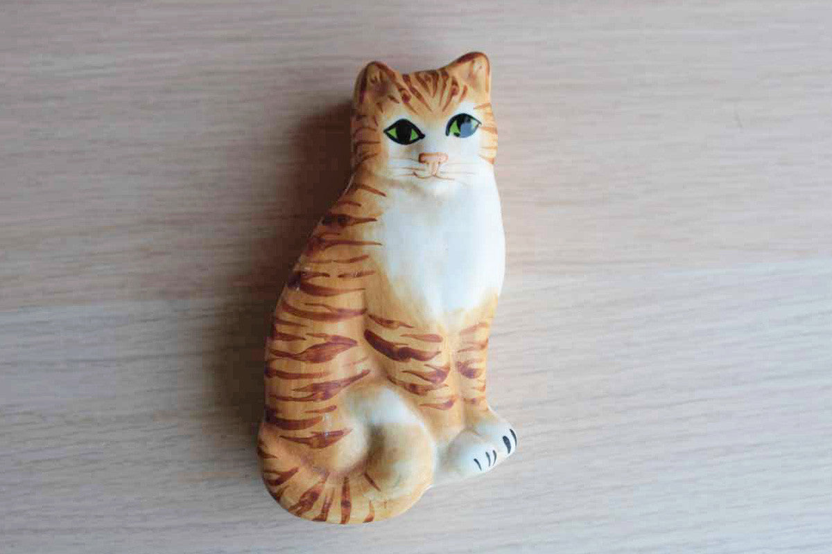 Carol Halmy Porcelain Tabby Cat Shaped Trinket Box