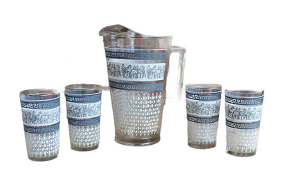 Jeannette Glass Company (Pennsylvania, USA) Patrician Blue Glass Pitcher and Four Matching Tumblers