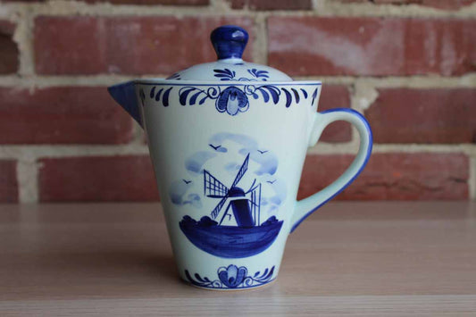 Delft's Blue (Holland) Ceramic Blue and White Handled Pouring Cup with Lid