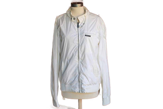 Members Only (USA) White Nylon Racer Jacket, Size Large