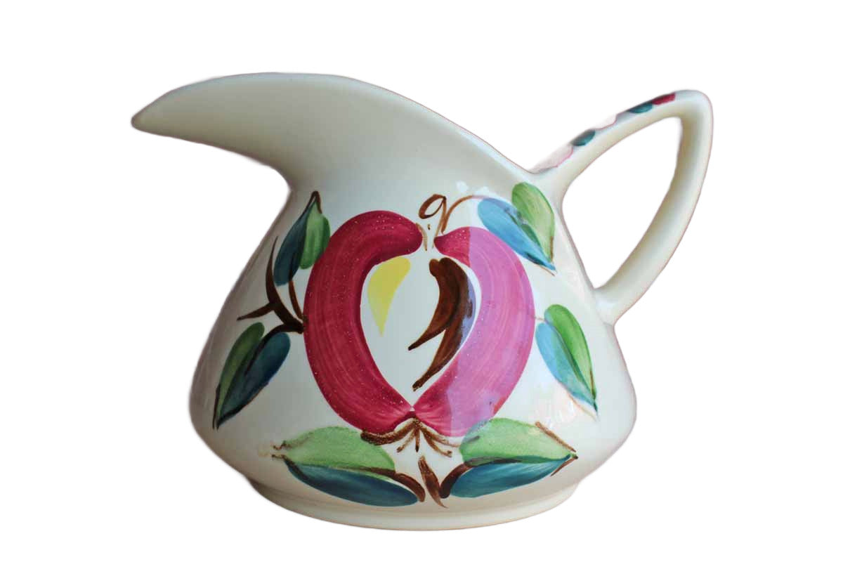 Purinton Pottery Ceramic Handled Pitcher Painted with Apples and Leaves