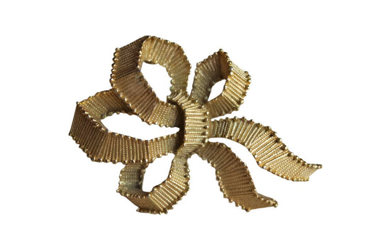 Trifari (USA) Gold Tone Grosgrain Ribbon Shaped Bow Brooch