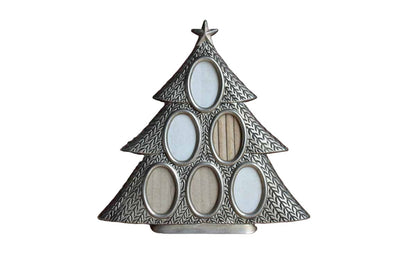 Silver Tone Picture Frame Shaped Like A Christmas Tree with a 5-Point Star of Bethlehem