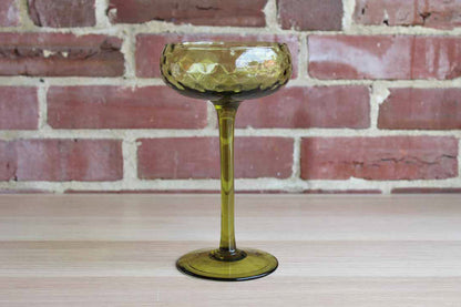 Green Long Stemmed Italian Art Glass Compote with Diamond Optic Pattern