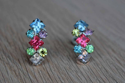 Modernist Colorful Rhinestone Non-Pierced Earrings