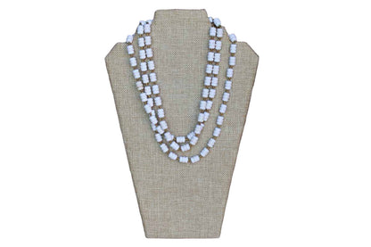 Miriam Haskell (New York, USA) White Plastic Beaded Necklace with Small Gold Bead Accents