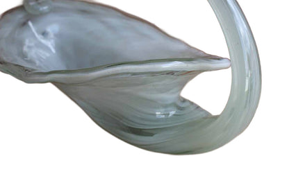 White and Clear Murano Glass Handled Cornucopia-Shaped Bowl