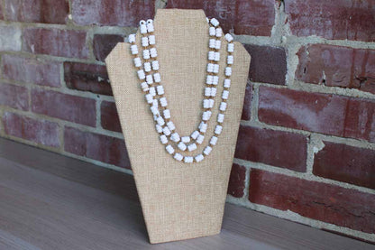 Miriam Haskell (New York, USA) White Plastic Beaded Necklace with Small Gold Bead Accents
