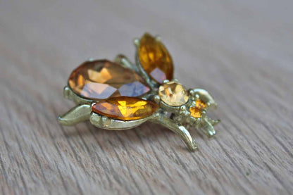 Bee Brooch Decorated with Amber Chatons and Rhinestones