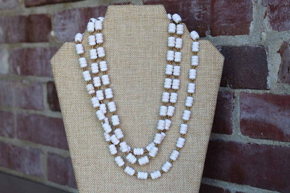 Miriam Haskell (New York, USA) White Plastic Beaded Necklace with Small Gold Bead Accents