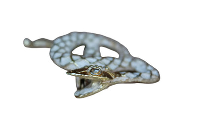 Gold Tone and White Painted Snake Brooch