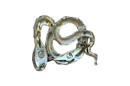 Gold Tone and White Painted Snake Brooch