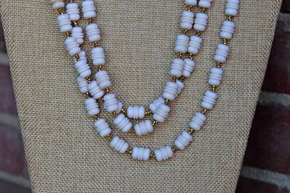 Miriam Haskell (New York, USA) White Plastic Beaded Necklace with Small Gold Bead Accents