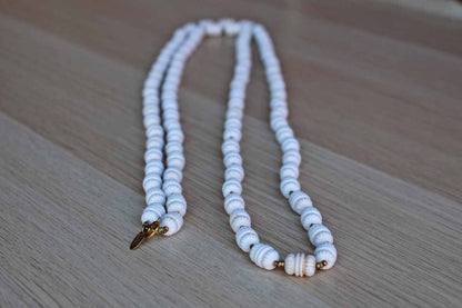 Miriam Haskell (New York, USA) White Plastic Beaded Necklace with Small Gold Bead Accents
