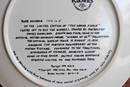 Edwin M. Knowles China Company (West Virginia, USA) "The Grand Finale" Wizard of Oz Limited Edition Plate