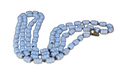 Miriam Haskell (New York, USA) White Plastic Beaded Necklace with Small Gold Bead Accents