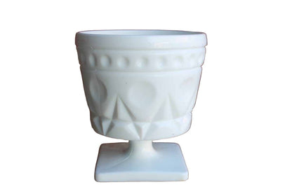 White Milk Glass Sugar Bowl with Dot and Diamond Pattern