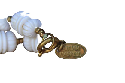 Miriam Haskell (New York, USA) White Plastic Beaded Necklace with Small Gold Bead Accents