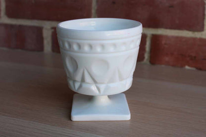 White Milk Glass Sugar Bowl with Dot and Diamond Pattern
