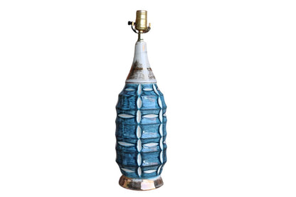Ceramic Table Lamp with White Marquise Shapes on a Turquoise, White and Gold Base