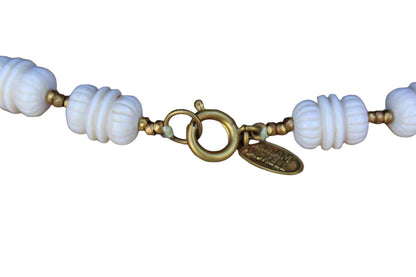 Miriam Haskell (New York, USA) White Plastic Beaded Necklace with Small Gold Bead Accents